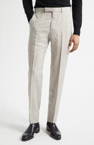 ZEGNA Flat Front Wool, Linen & Silk Trousers