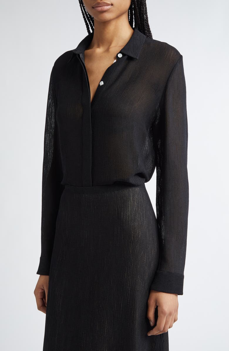 PARTOW Edie Semisheer Mesh Button-Up Shirt, Alternate, color, Black