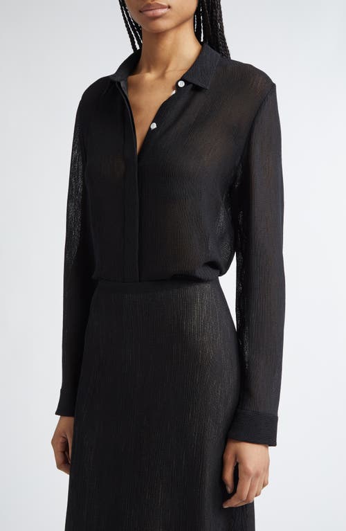 Partow Edie Semisheer Mesh Button-up Shirt In Black