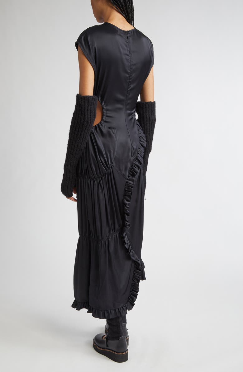 Meruert Tolegen Liquid Cutout Drape Satin Dress, Alternate, color, Black