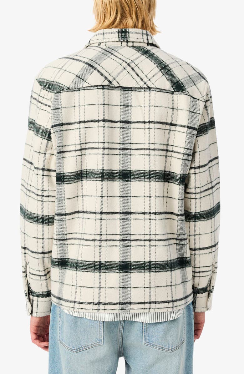 Lacoste Plaid Flannel Button-Up Overshirt, Alternate, color, White/ Green/ Grey Chine