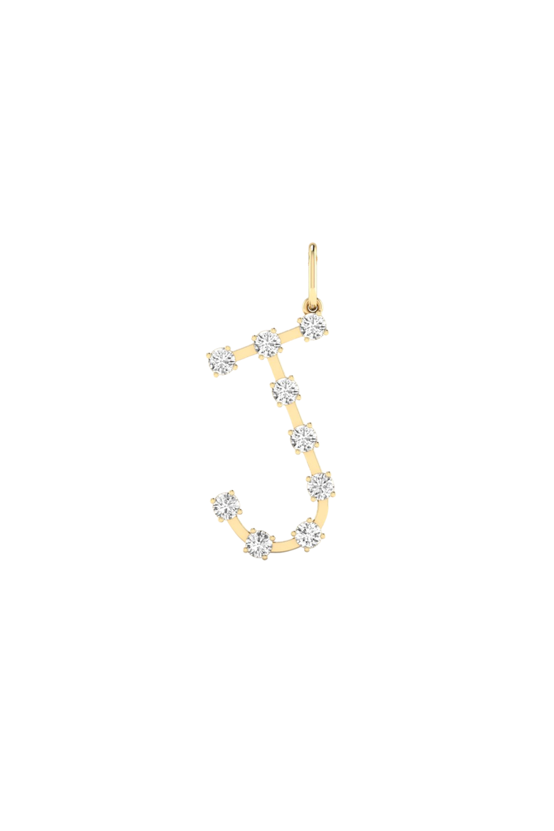 Orbit Letter "J" Lab Diamond Charm in 14K, Main, color, Yellow Gold