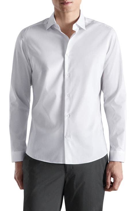 Regular Fit Stretch Cotton Blend Button-Up Shirt