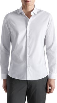 MANGO Regular Fit Stretch Cotton Blend Button-Up Shirt