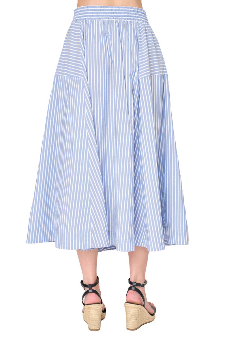 Amanda Smocked Back Midi Skirt, Alternate, color, FRENCH BLUE WHITE STRIPE