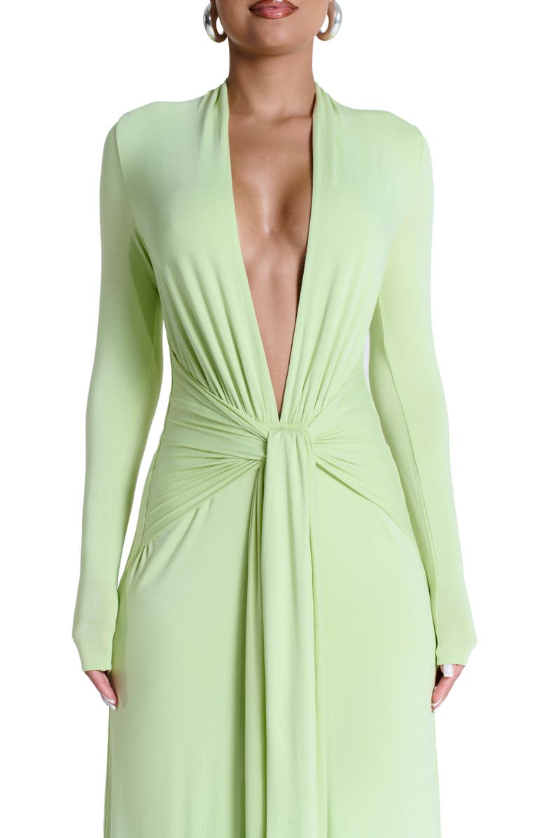 Naked Wardrobe Plunge Neck Long Sleeve Stretch Jersey Maxi Dress, Alternate, color, Pistachio