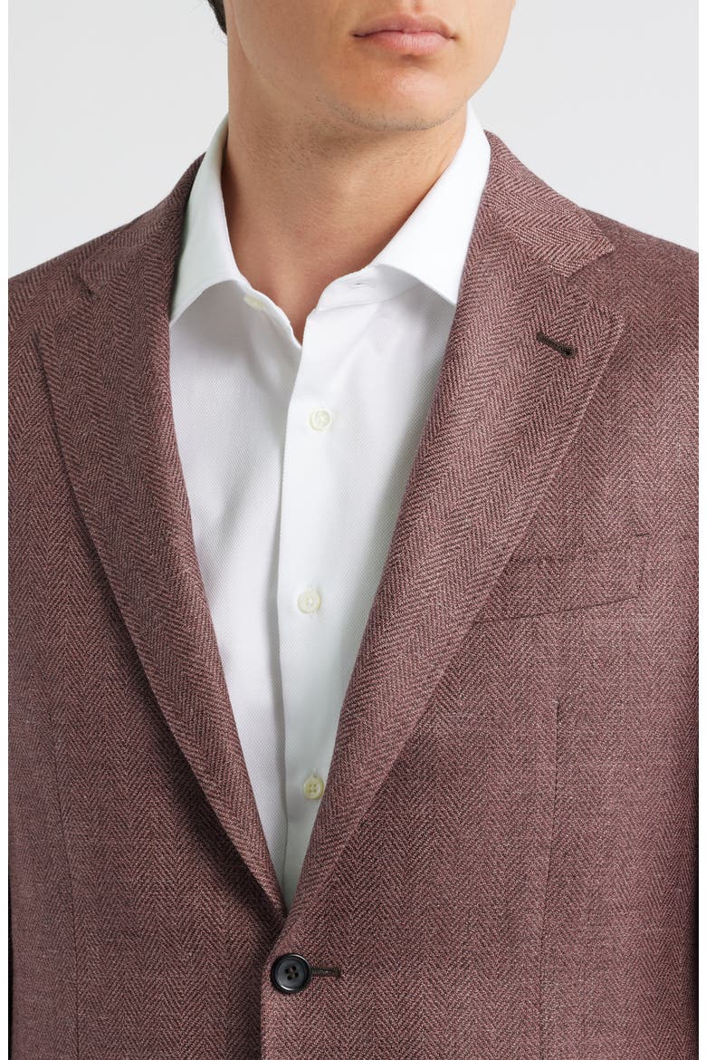 Kei Trim Fit Light Red Wool & Silk Blend Herringbone Sport Coat, Alternate, color, LIGHT RED