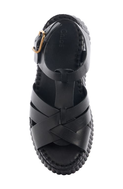 Chloé Leather Strappy Platform Wedge Sandals In Black