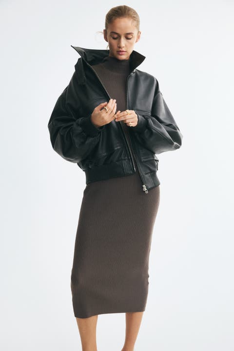 Rib-knit Mock Turtleneck Dress
