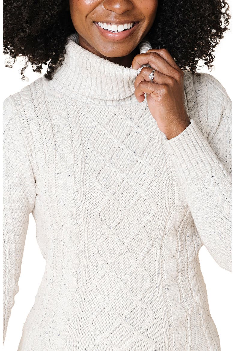Organic Long Sleeve Turtleneck Cable Sweater Dress, Alternate, color, Natural Fleck