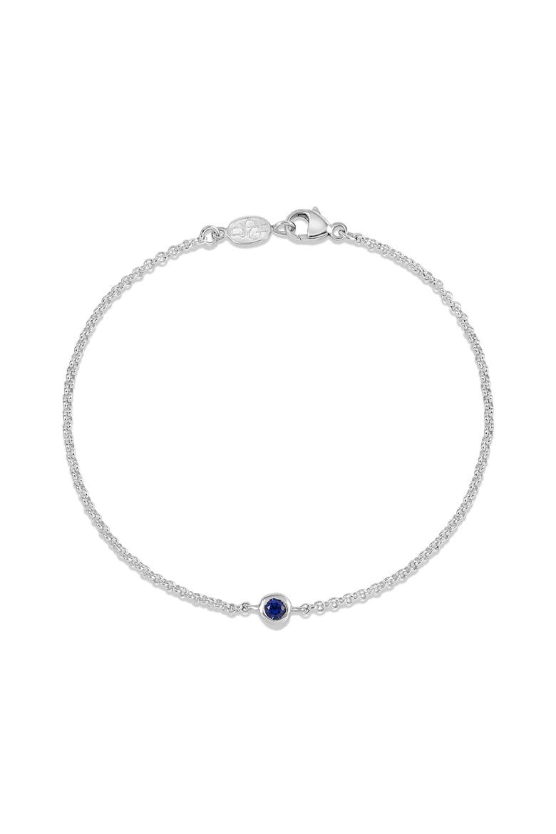 Single Blue Sapphire Dewdrop Chain Bracelet, Main, color, Sterling Silver
