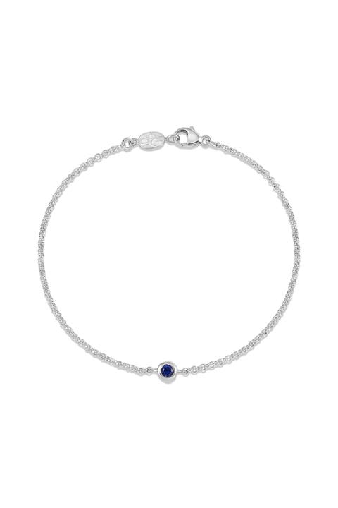 Single Blue Sapphire Dewdrop Chain Bracelet
