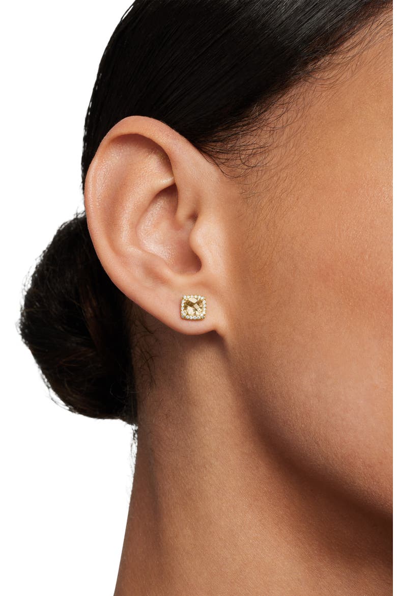 Petite Chatelaine® Pavé Bezel Stud Earrings in 18k Gold, Alternate, color, CHAMPAGNE CITRINE