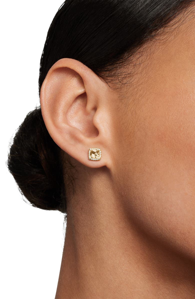 David Yurman Petite Chatelaine<sup>®</sup> Pavé Bezel Stud Earrings in 18k Gold, Alternate, color, Champagne Citrine