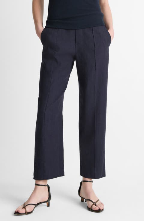 Pintuck Linen Blend Tapered Trousers