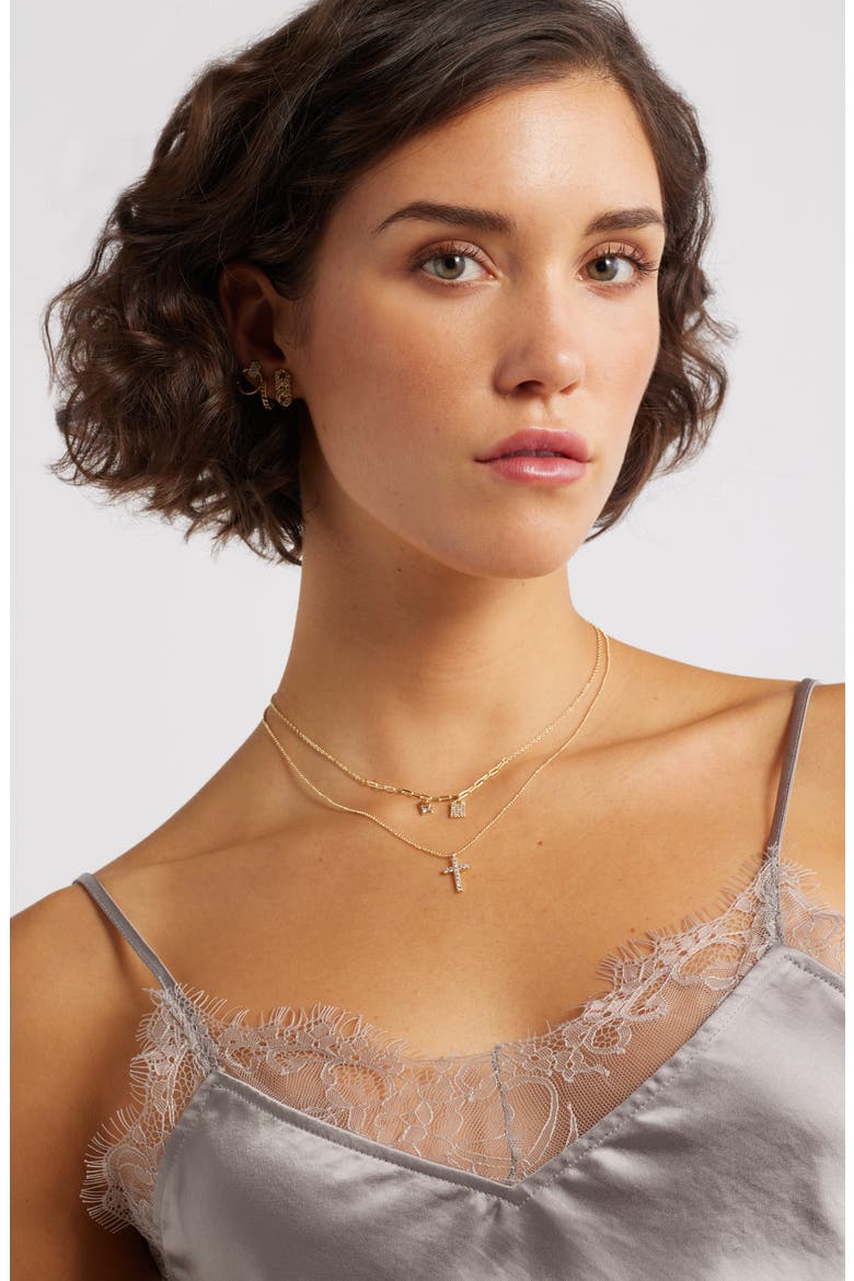 Set of 2 Pendant & Charm Necklaces, Alternate, color, CLEAR- GOLD
