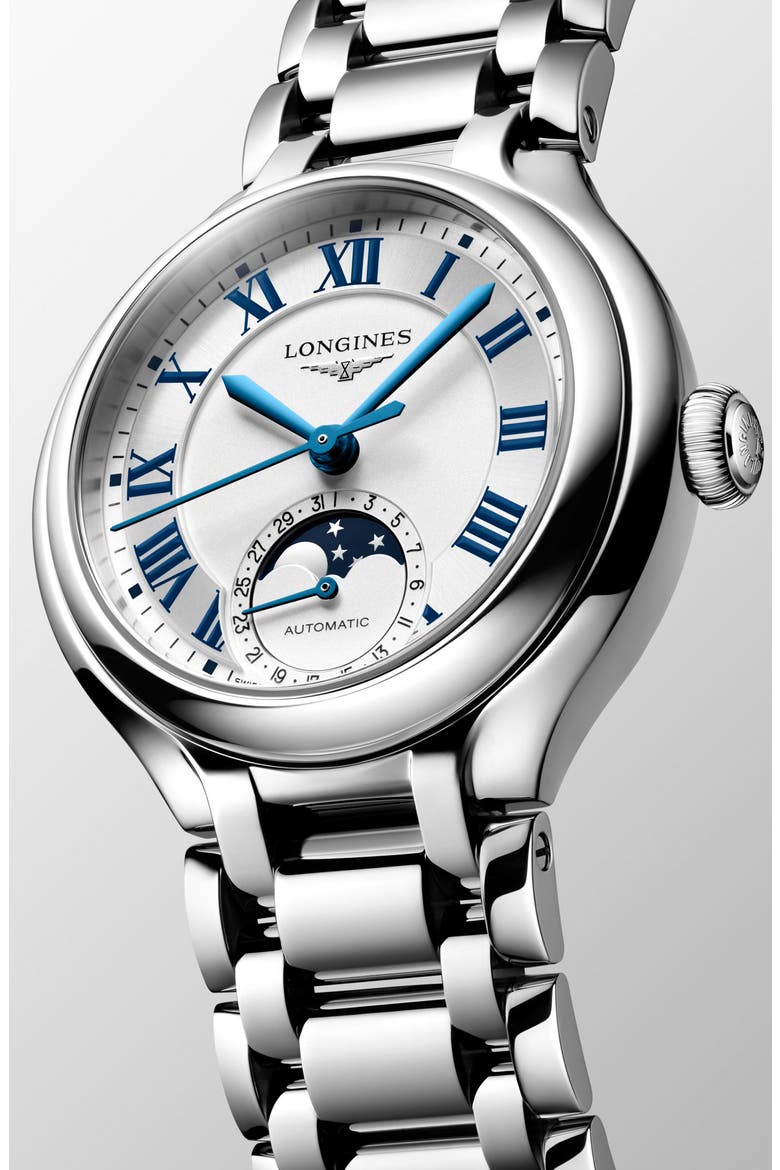 PrimaLuna Moonphase Bracelet Watch, 34mm, Alternate, color, SILVER