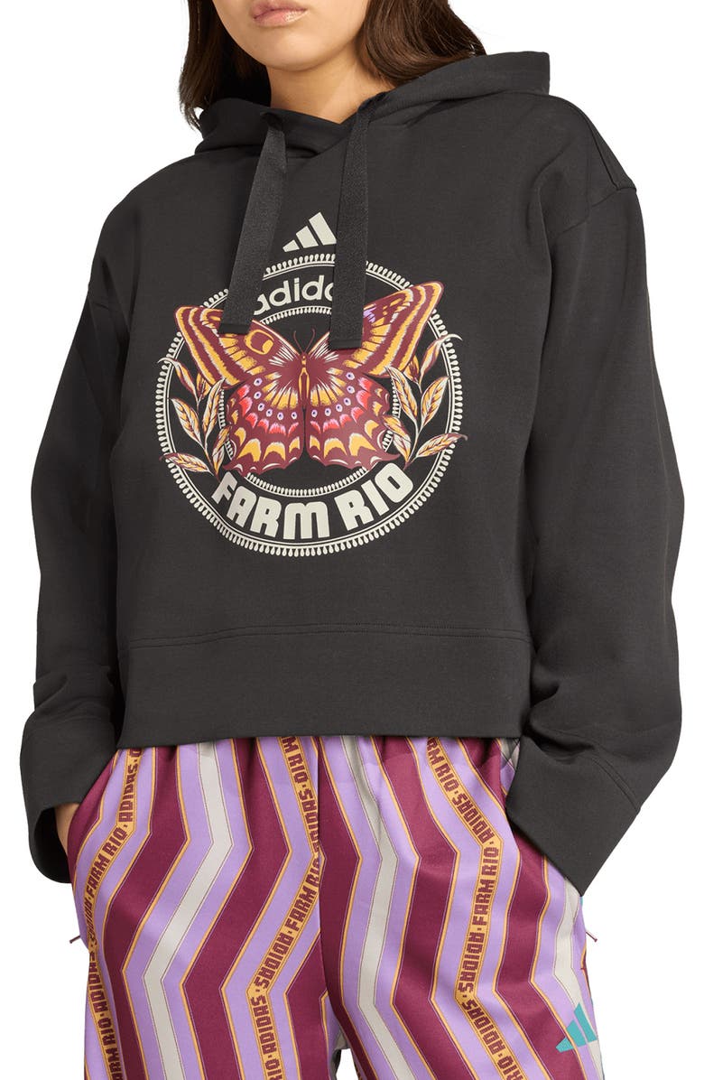 ADIDAS X FARM RIO Butterfly Graphic Hoodie, Main, color, Black