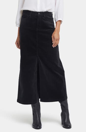 Nydj High Waist Slit Front Corduroy Maxi Skirt In Black