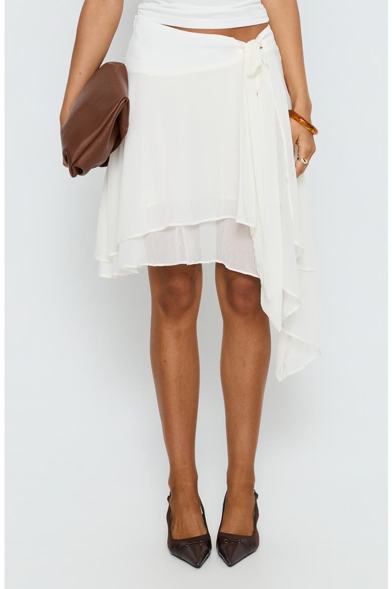 Ophella Tie Waist Tiered Asymmetric Chiffon Midi Skirt, Main, color, CREAM