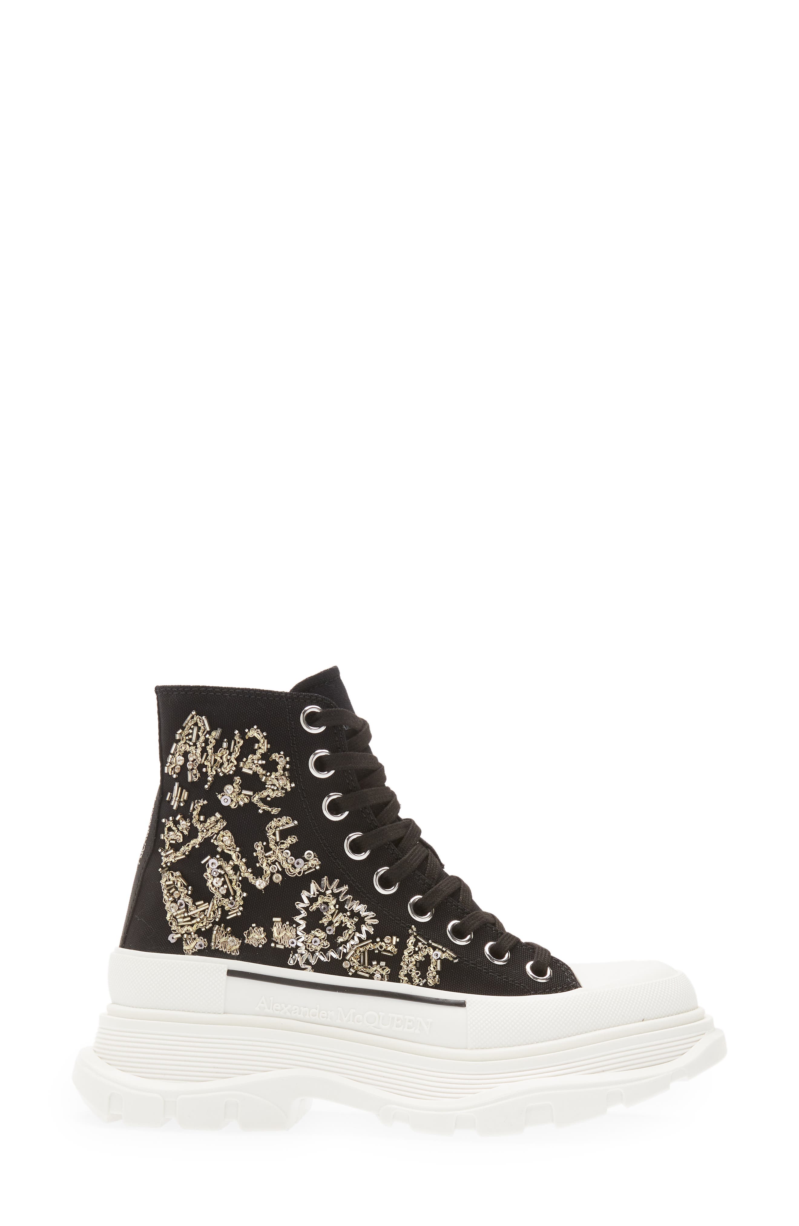 McQueen Tread Slick Embroidered Graffiti High Top Sneaker, Alternate, color, 