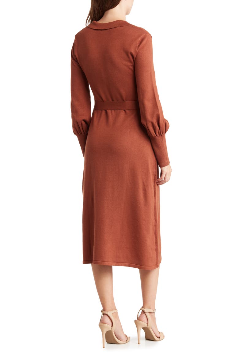Collared Long Sleeve Sweater Dress, Alternate, color, SABLE BROWN