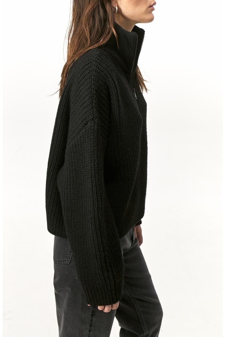 Fisherman Half Zip Sweater, Alternate, color, BLACK