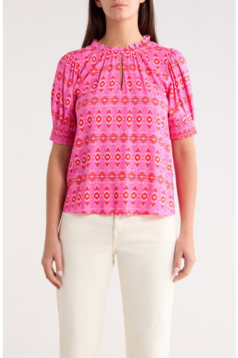 Mirany Ikat Bindy Puff Sleeve Top, Main, color, FUCHSIA RED MULTI