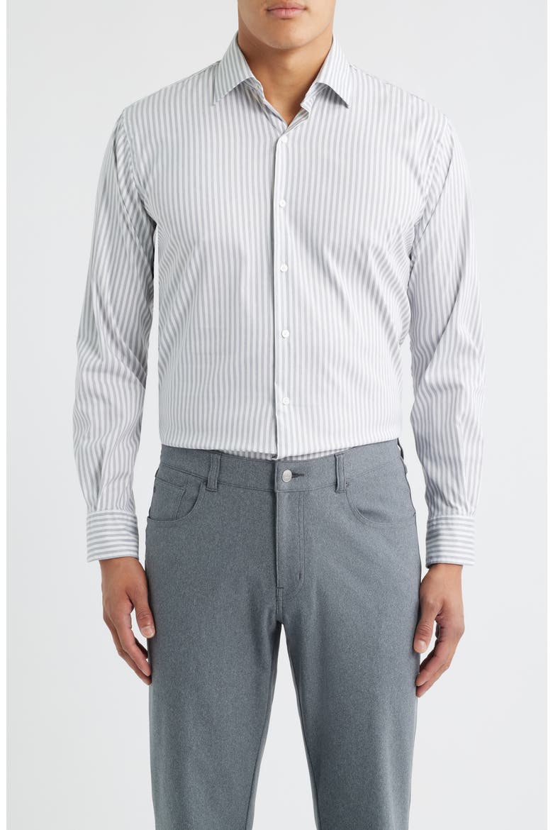 Cannon Crown Lite Stripe Performance Twill Button-Up Shirt, Main, color, GALE GREY