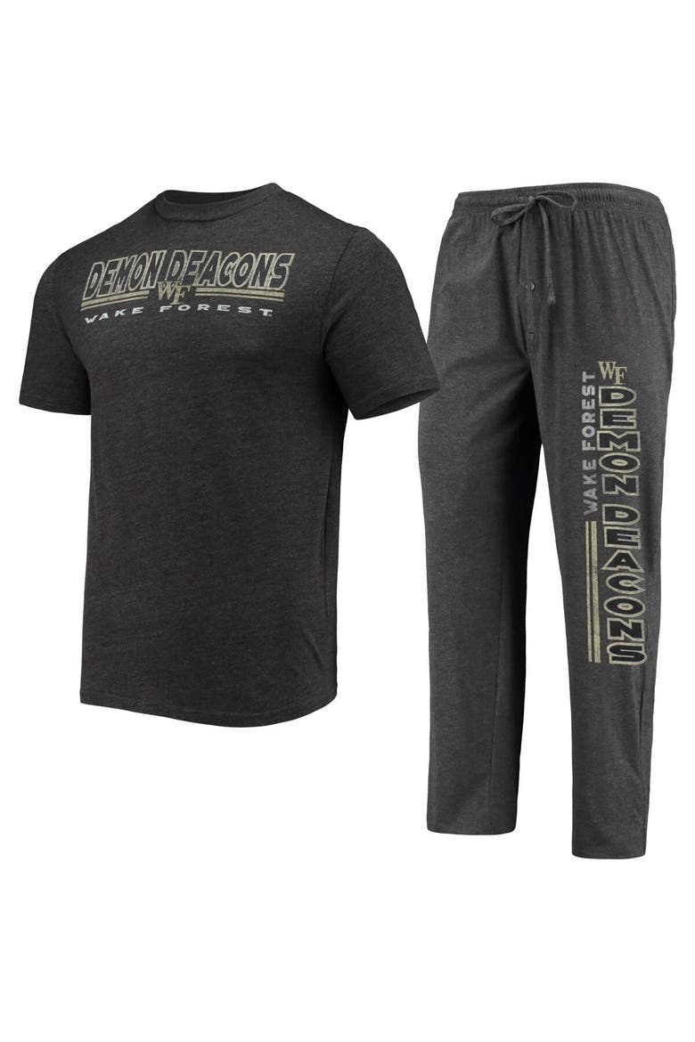 Men's Concepts Sport Heathered Charcoal/Black Wake Forest Demon Deacons Meter T-Shirt & Pants Sleep Set, Alternate, color, Heather Charcoal