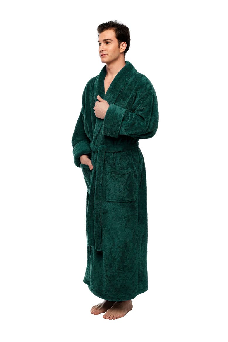 Mens Shawl Collar Long Fleece Bathrobe, Alternate, color, Forest Green