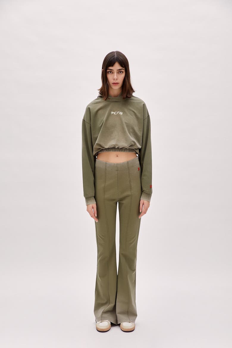 Cotton Acid Washed Crop Hoodie, Alternate, color, Chino Green