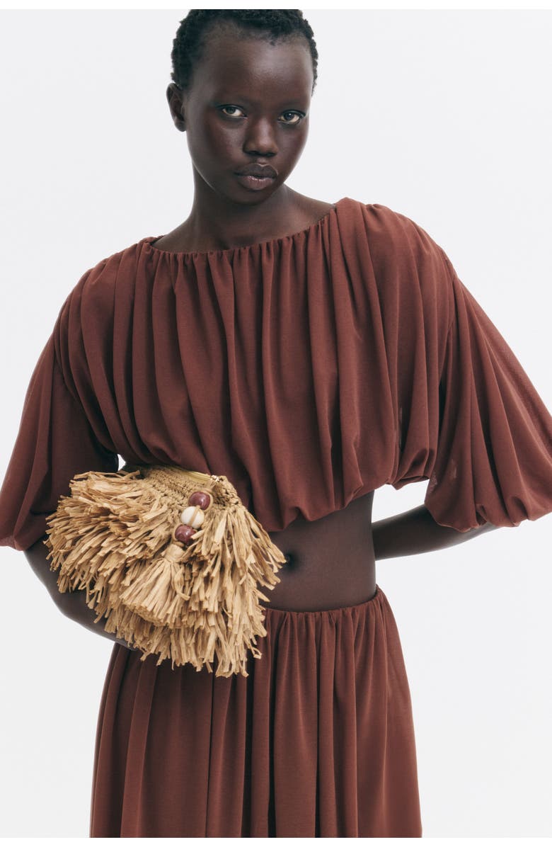 H&M Bubble-hem Cropped Top, Alternate, color, Brown