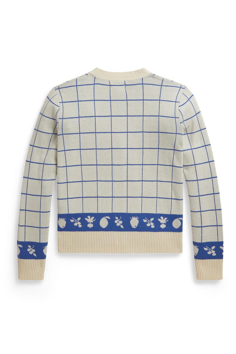 Kids' Windowpane V-Neck Cotton Cardigan, Alternate, color, CLUBHOUSE CREAM/ INDIGO SKY