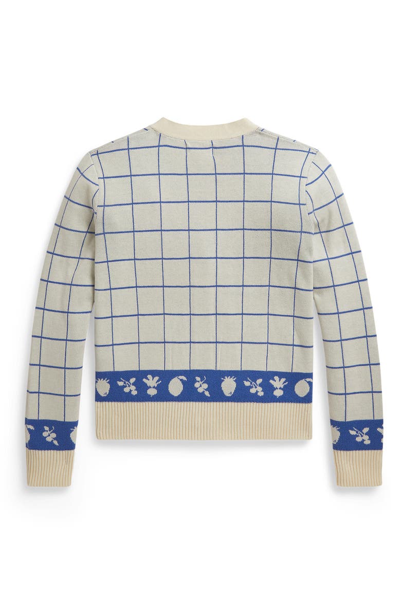 Polo Ralph Lauren Kids' Windowpane V-Neck Cotton Cardigan, Alternate, color, Clubhouse Cream/ Indigo Sky