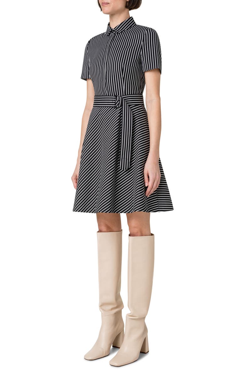 Akris punto Stripe Stretch Cotton Blend A-Line Dress, Alternate, color, 
