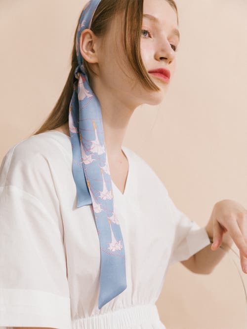 Lost Pattern Nyc "datura" Silk Skinny Scarf In Blue