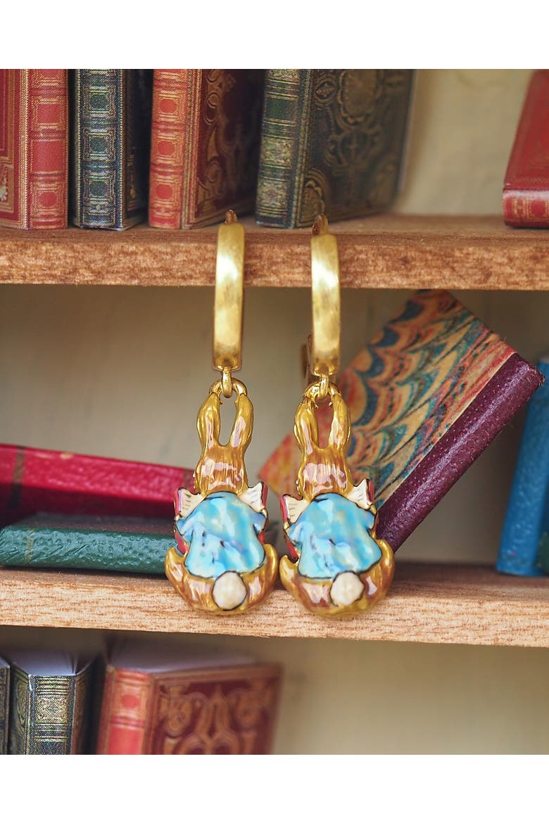 x Peter Rabbit Reading Charm Huggie Earrings, Alternate, color, Gold