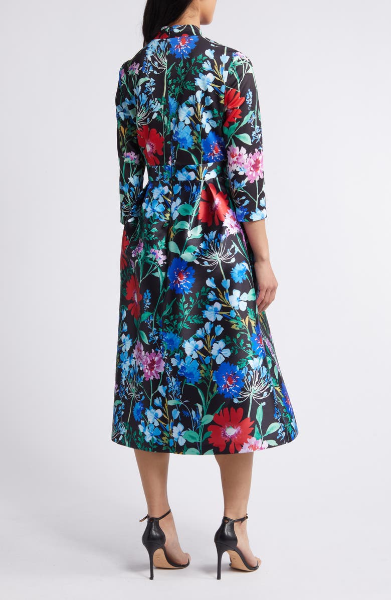 Julia Jordan Floral Three-Quarter Sleeve Midi Fit & Flare Dress, Alternate, color, 