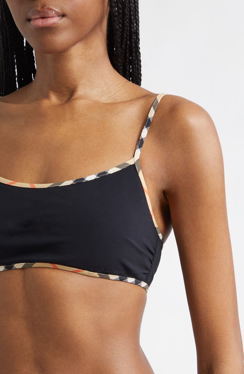 Burberry Starla Check Trim Bikini Top, Alternate, color, Black