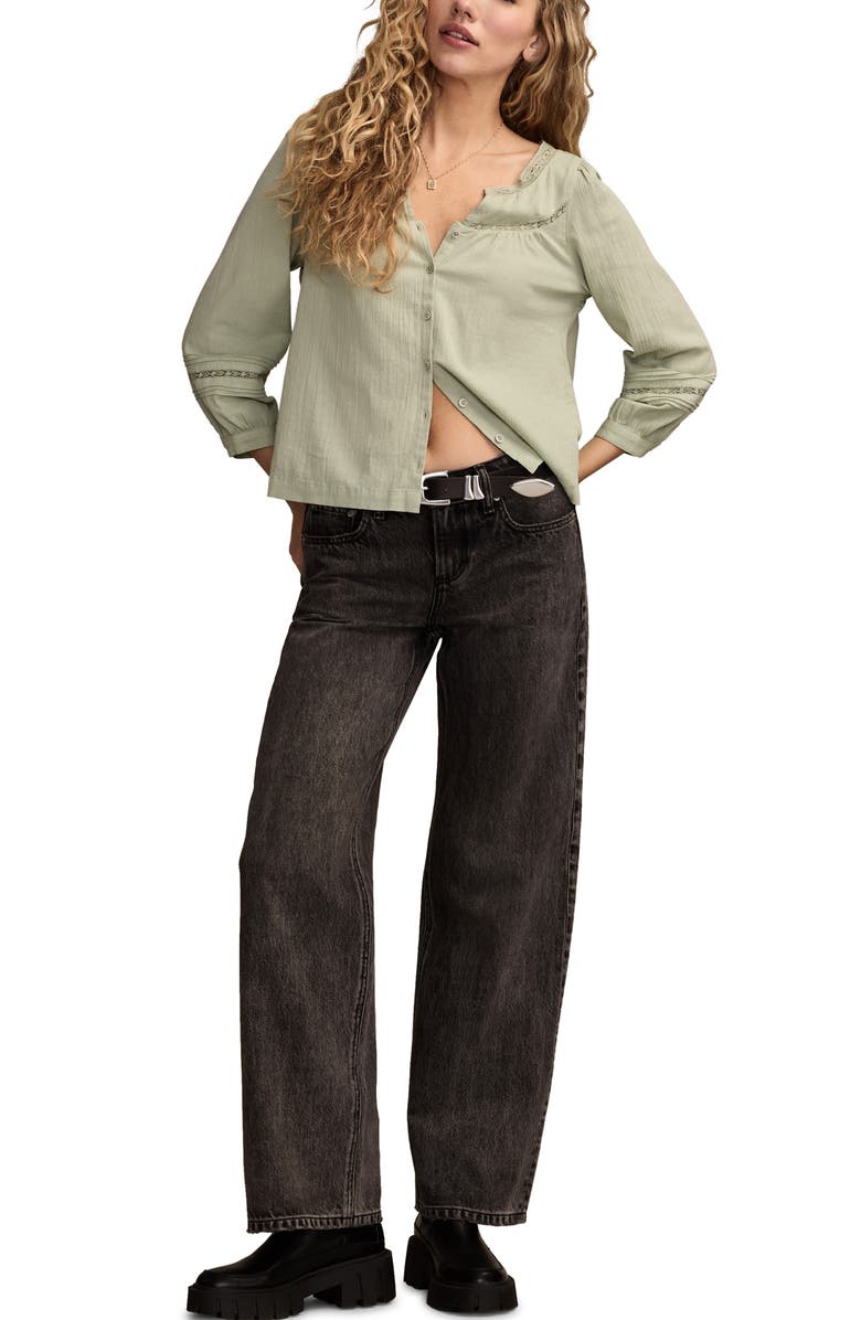 Lucky Brand Lace Detail Cotton Top, Alternate, color, Aqua Gray