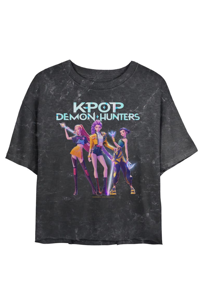 Junior's KPop Demon Hunters Girls Group Shot Logo  Graphic T-Shirt, Main, color, Black
