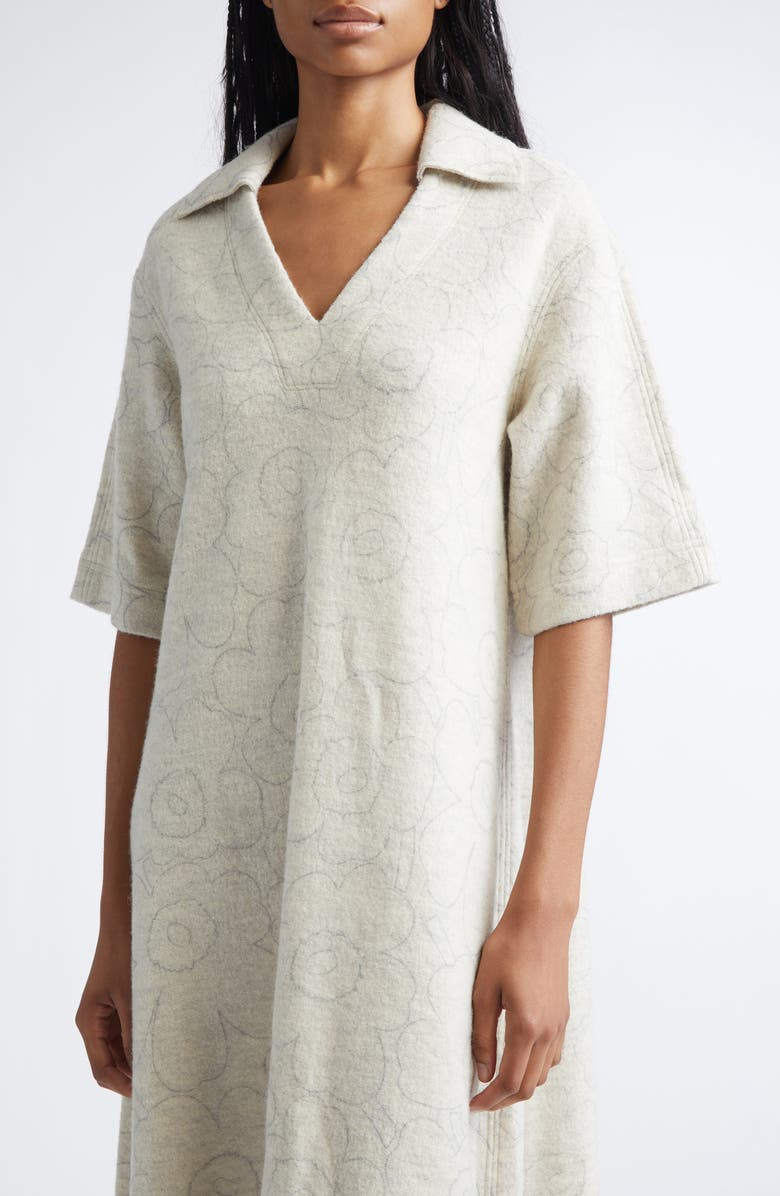 Marimekko Nietos Piirto Unikko Floral Wool Dress, Alternate, color, Off White/ Grey