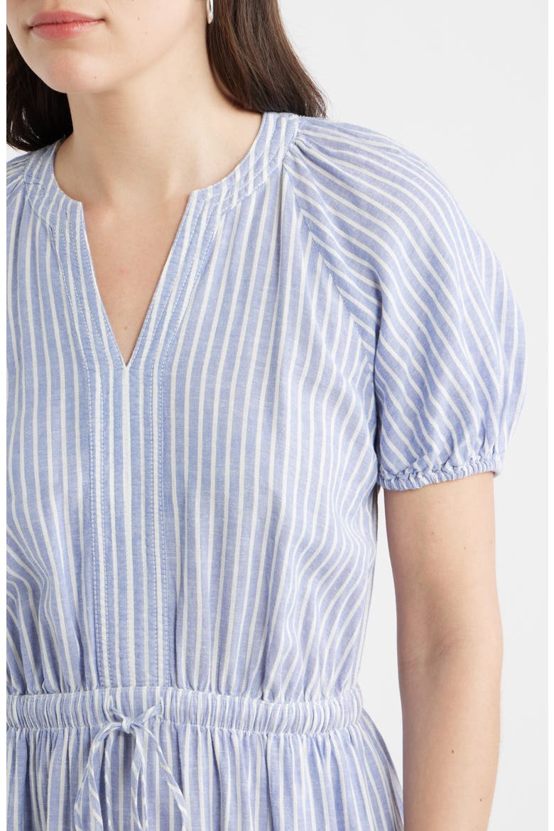 Easy Linen Blend Midi Dress, Alternate, color, BLUE- IVORY PENNY STRIPE