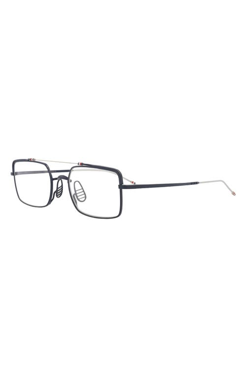 Thom Browne 49mm Rectangular Optical Frames In Matte Navy Silver