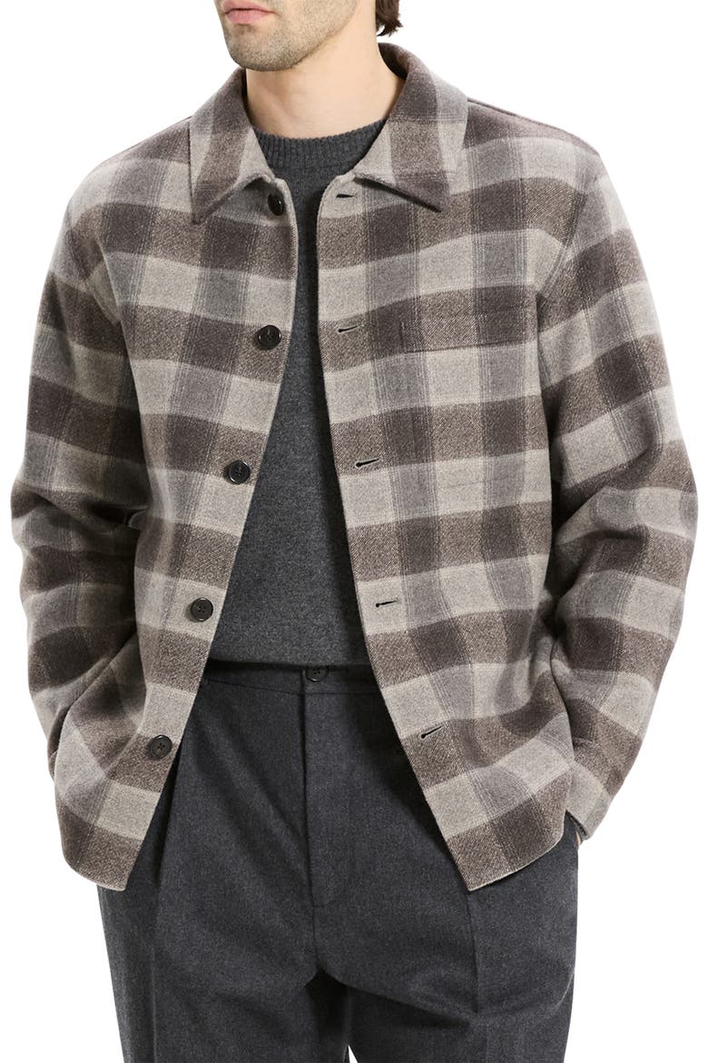 Plaid Wool & Cashmere Flannel Button-Up Shirt Jacket, Alternate, color, FEATHER MULTI
