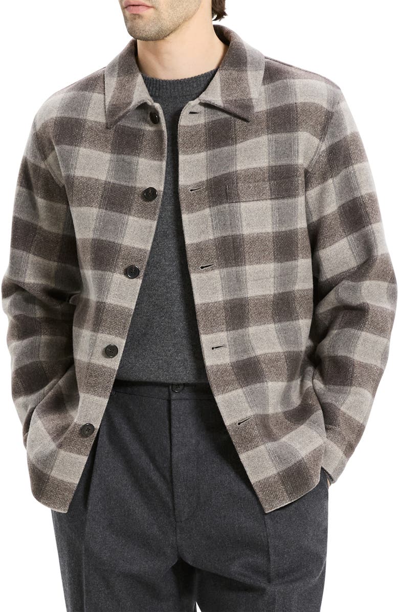 Theory Plaid Wool & Cashmere Flannel Button-Up Shirt Jacket, Alternate, color, Feather Multi