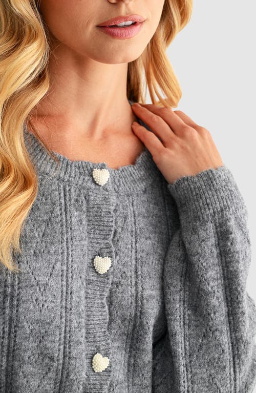 Lush Heart Button Pointelle Cardigan In Gray