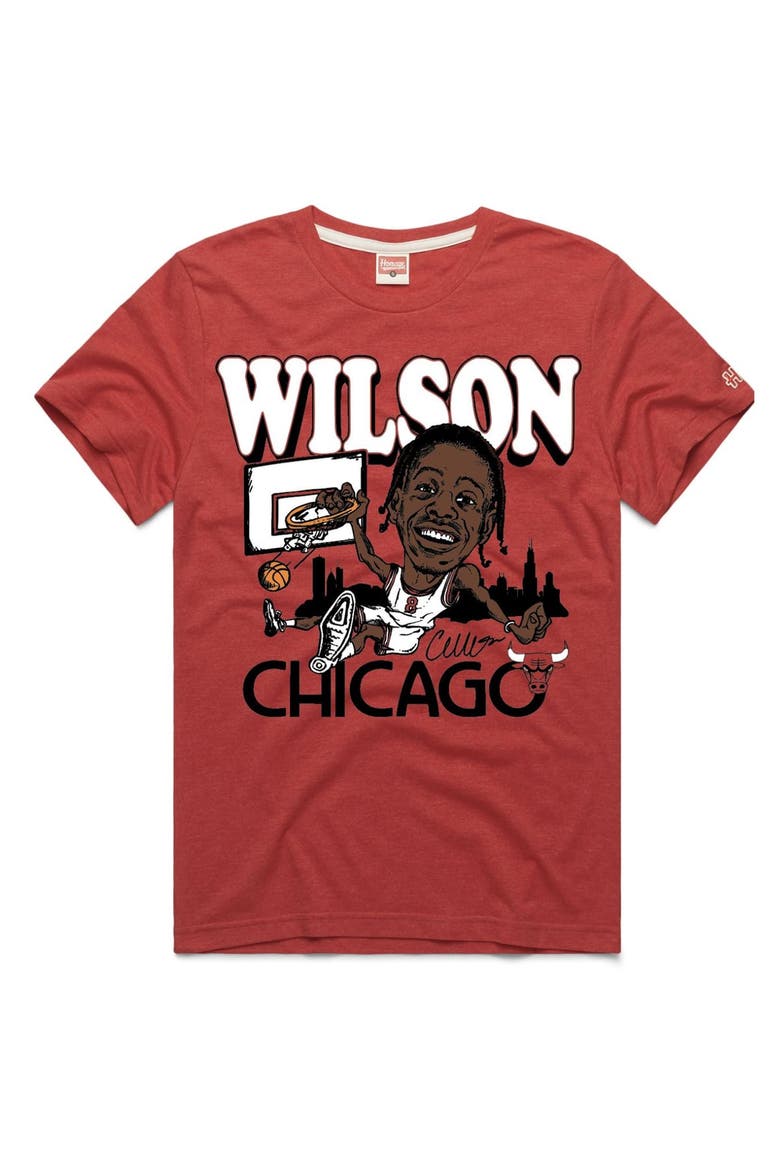 Unisex Homage Caleb Wilson Red Chicago Bulls Rookie Tri-Blend T-Shirt, Main, color, Red