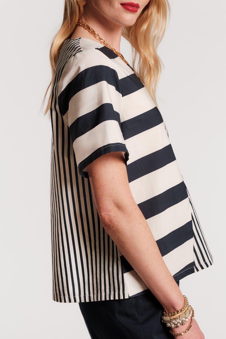 Schooner Top Nautical Stripe, Alternate, color, Navy/Oyster